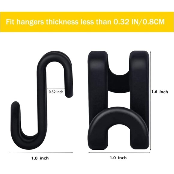 Closet Organization Space Saving Cascading Hanger Hook Set of 20 - All Black - Picture 3 of 4